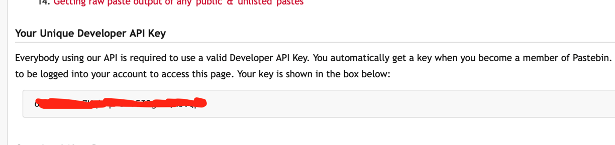 Pastebin developer API Key