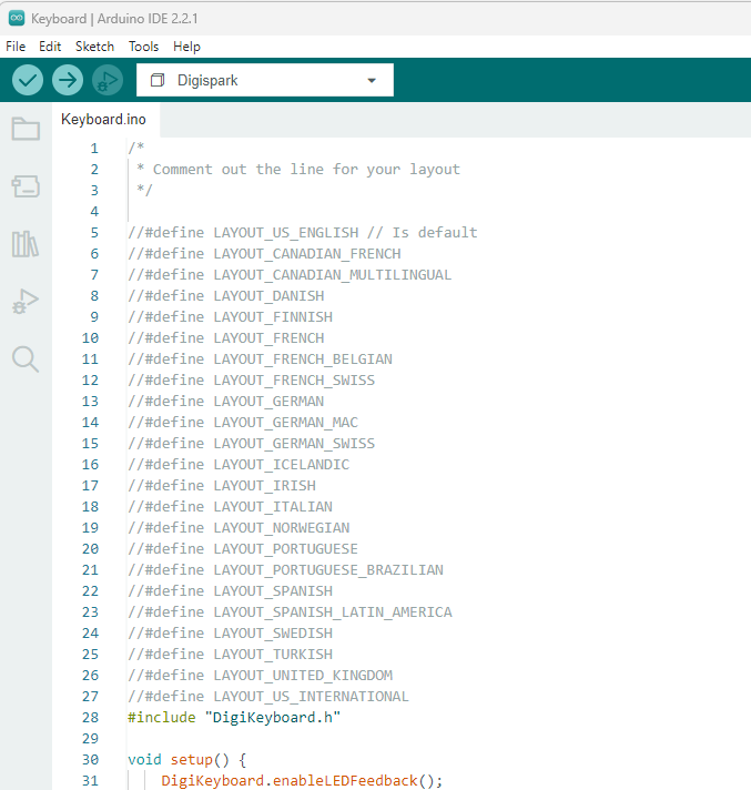 A list of the keyboard layouts available in the Digispark package